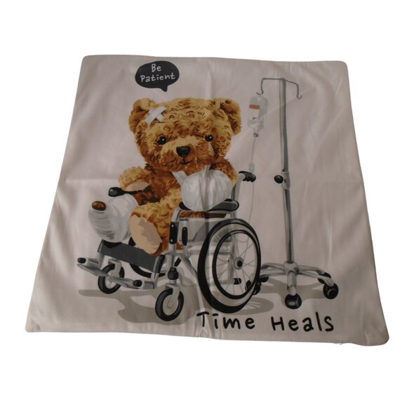 Get well Time Heals Throw Pillow Cover Teddy Bear Hospital Care Wish You Well - Picture 5 of 5